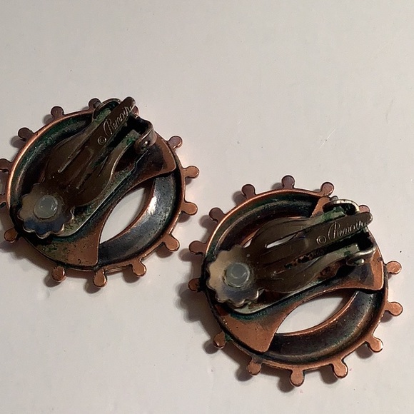 Vintage 1950s RENOIR & MATISSE  Enamel Leaf & Copper Abstract Design Earrings - Picture 3 of 7